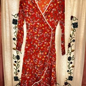 Free People Red Floral Long Sleeve Sundress